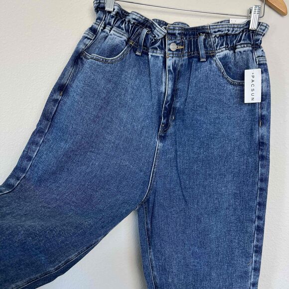 PacSun Seabreak Paperbag Waist High Rise Mom Jeans Tapered Leg Zip Fly NWT LARGE - Picture 4 of 11